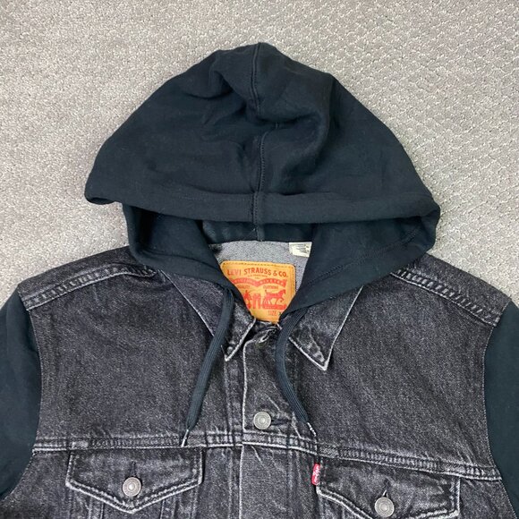 Levi's Hybrid Hoodie Trucker Jacket Denim Jean Men's XXL Fit like XL Black - Picture 2 of 9